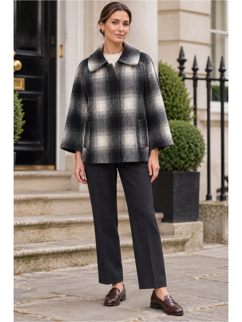 L’AGENCE Wool Plaid Jacket Gray Ivory English Prep Quiet Luxury Size X-Small